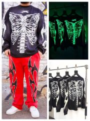 1:1 Quality Hellstar Glow-in-the-dark bone print long-sleeved T-shirt with NFC tag