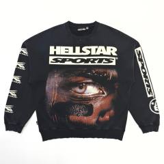 1:1 Quality Hellstar Half face frayed crew neck Sweatshirt & Pants Set with NFC tag