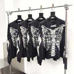 1:1 Quality Hellstar Glow-in-the-dark bone print long-sleeved T-shirt with NFC tag