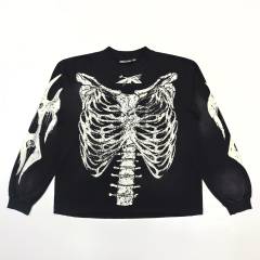 1:1 Quality Hellstar Glow-in-the-dark bone print long-sleeved T-shirt with NFC tag