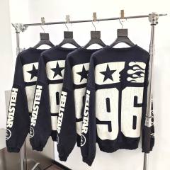 1:1 Quality Hellstar Half face frayed crew neck Sweatshirt & Pants Set with NFC tag