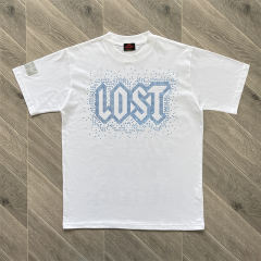 Lost Intricacy Black White Rhinestone Print Washed Version Tee