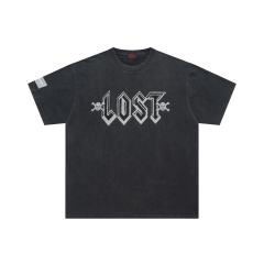 Lost Intricacy Black white diamond skull Print Washed Version Tee