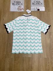 1:1 Quality Casa Vintage Pearl Button Ripple Cutout Knit Polo Shirt & Shorts Set