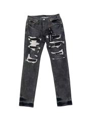 1:1 quality version Irregular Hole White Patch Micro Flare Jeans 28636649