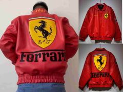 Ferrari Red Steed Embroidered Leather Jacket 28702275