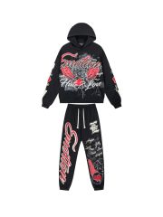 Street Graffiti Print Hoodie & Pants Set 3 colors 28594833