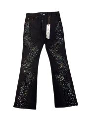 1:1 quality version Wavy Zigzag Fine Rhinestone Embellishment Jeans 28761316