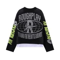 Cosmic Ray Skull Print Washed Version Long Sleeve T-Shirt 28758386