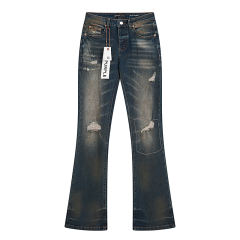 Patched Distressed Slightly Flared Jeans 28678946