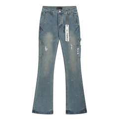 White Splatter-Print Flared Jeans 28678943