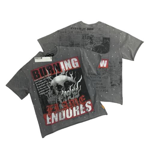 Skull Newspaper Rhinestone Print Washed Version Tee 2 colors 28748592