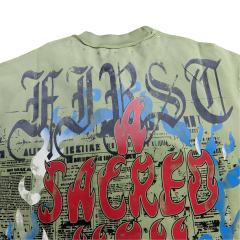 Blue Flame Heart Print Rhinestone Washed Version Tee 28748433