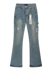 White Splatter-Print Flared Jeans 28678943
