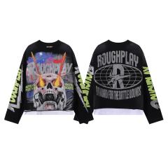 Cosmic Ray Skull Print Washed Version Long Sleeve T-Shirt 28758386