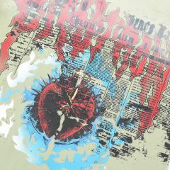 Blue Flame Heart Print Rhinestone Washed Version Tee 28748433