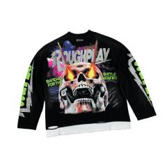 Cosmic Ray Skull Nebula Print Washed Version Long Sleeve T-Shirt 28758387