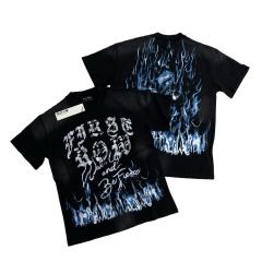 Sinister Flame Rhinestone Print Washed Version Tee 28748595