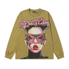 Portrait Print Washed Version Long Sleeve T-Shirt 2 colors 28713164