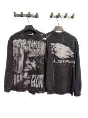Portrait Logo Ink-Splash Print Washed Version Long Sleeve T-Shirt 28713174