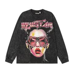 Portrait Print Washed Version Long Sleeve T-Shirt 2 colors 28713164