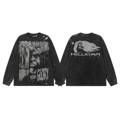 Portrait Logo Ink-Splash Print Washed Version Long Sleeve T-Shirt 28713174