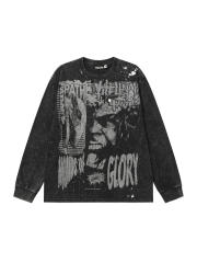 Portrait Logo Ink-Splash Print Washed Version Long Sleeve T-Shirt 28713174