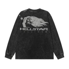 Portrait Logo Ink-Splash Print Washed Version Long Sleeve T-Shirt 28713174