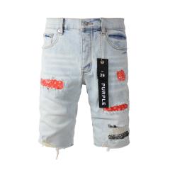 1:1 Quality PURPLE BRΑND Red Bandana Denim Shorts
