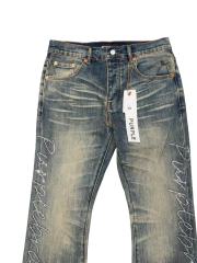 1:1 quality version Yellow Mud Wash Rhinestone Script Slightly Flared Jeans 28972586