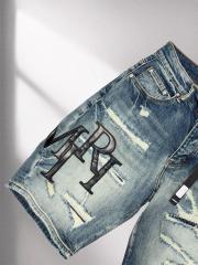 1:1 quality version Hollywood 3D Letter Embroidered Denim Shorts