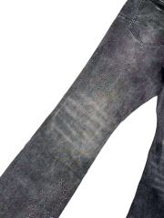 1:1 quality version Ash Gray Cross Pattern Embroidered Slightly Flared Jeans 28972587