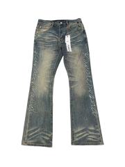 1:1 quality version Yellow Mud Wash Rhinestone Script Slightly Flared Jeans 28972586