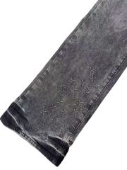 1:1 quality version Ash Gray Cross Pattern Embroidered Slightly Flared Jeans 28972587