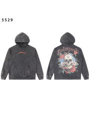 Skull Rose print Washed Version Hoodie 2 colors 28462023