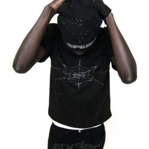 1:1 Top Quality Rhinestone Spider Web Graphic Tee