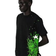 1:1 Top Quality Green Mesh On Side Black Print Tee