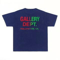 1:1 Top Quality Gallery Dept Hollywood CA Gradient Logo Washed Navy T-Shirt