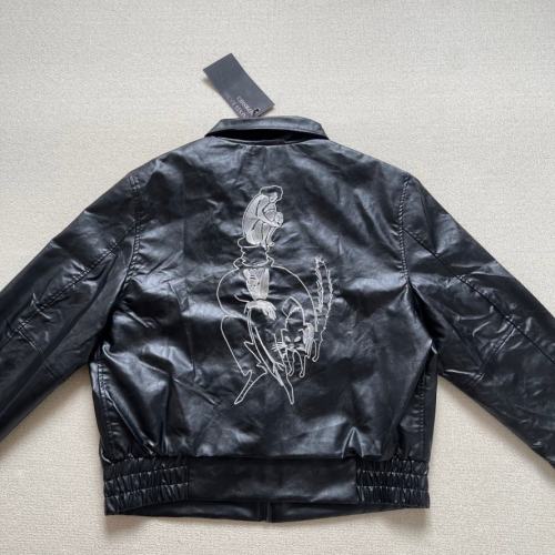 ERD Double-Sided Embroidered Leather Jacket Black Surreal Graphic Bomber Coat