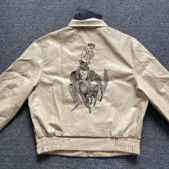 ERD Double-Sided Embroidered Leather Jacket Black Surreal Graphic Bomber Coat