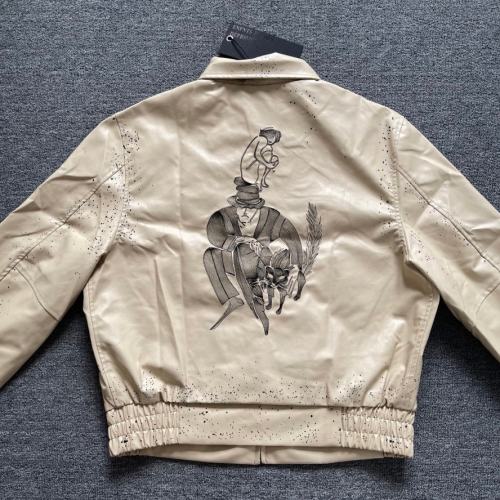 ERD Double-Sided Embroidered Leather Jacket Black Surreal Graphic Bomber Coat