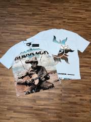 Light blue western cowboy skull guitar double-sided printed T-shirt 29038260