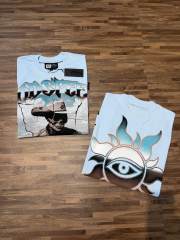 Light blue western cowboy skull guitar double-sided printed T-shirt 29038260