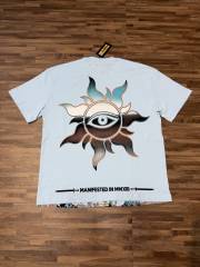 Light blue western cowboy skull guitar double-sided printed T-shirt 29038260