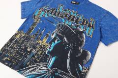 Blue New York night scene with Statue of Liberty vintage washed T-shirt 29035099