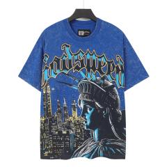 Blue New York night scene with Statue of Liberty vintage washed T-shirt 29035099