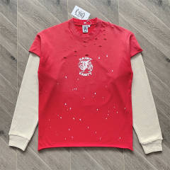 Saint Vanity Washed Vintage Distressed Fake Two-Piece Long Sleeve T-Shirt