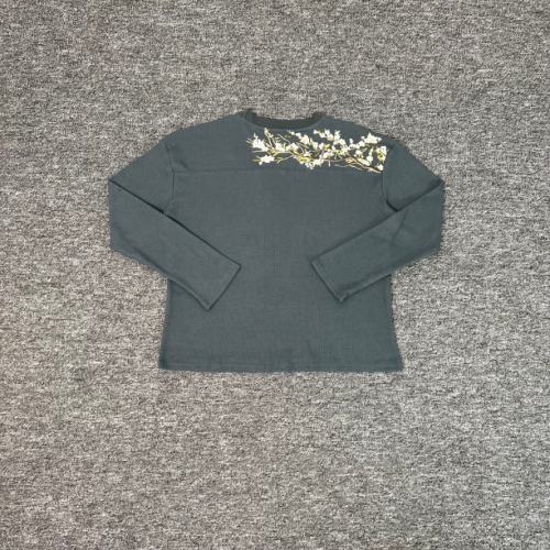 Derschutze Floral Embroidered Waffle Long Sleeve T-shirt