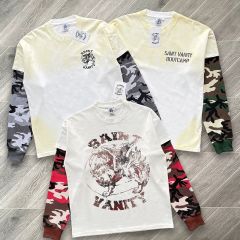 Saint Vanity Camo Spliced Sleeve Fake Two-piece Long Sleeve T-shirt