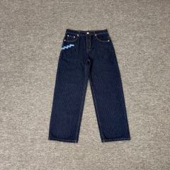Derschutze Vertical Striped Unisex Loose Straight Denim Jeans
